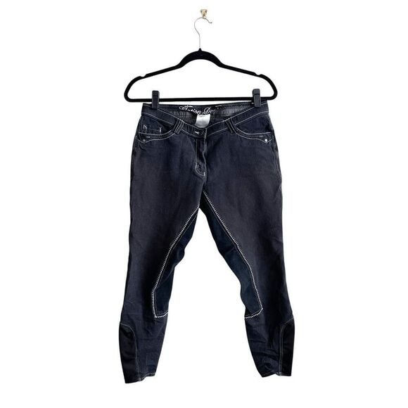 Elation Denim Womens Full Seat Riding Wear Breeches Suede Grip Pant Black 30R - Picture 2 of 12